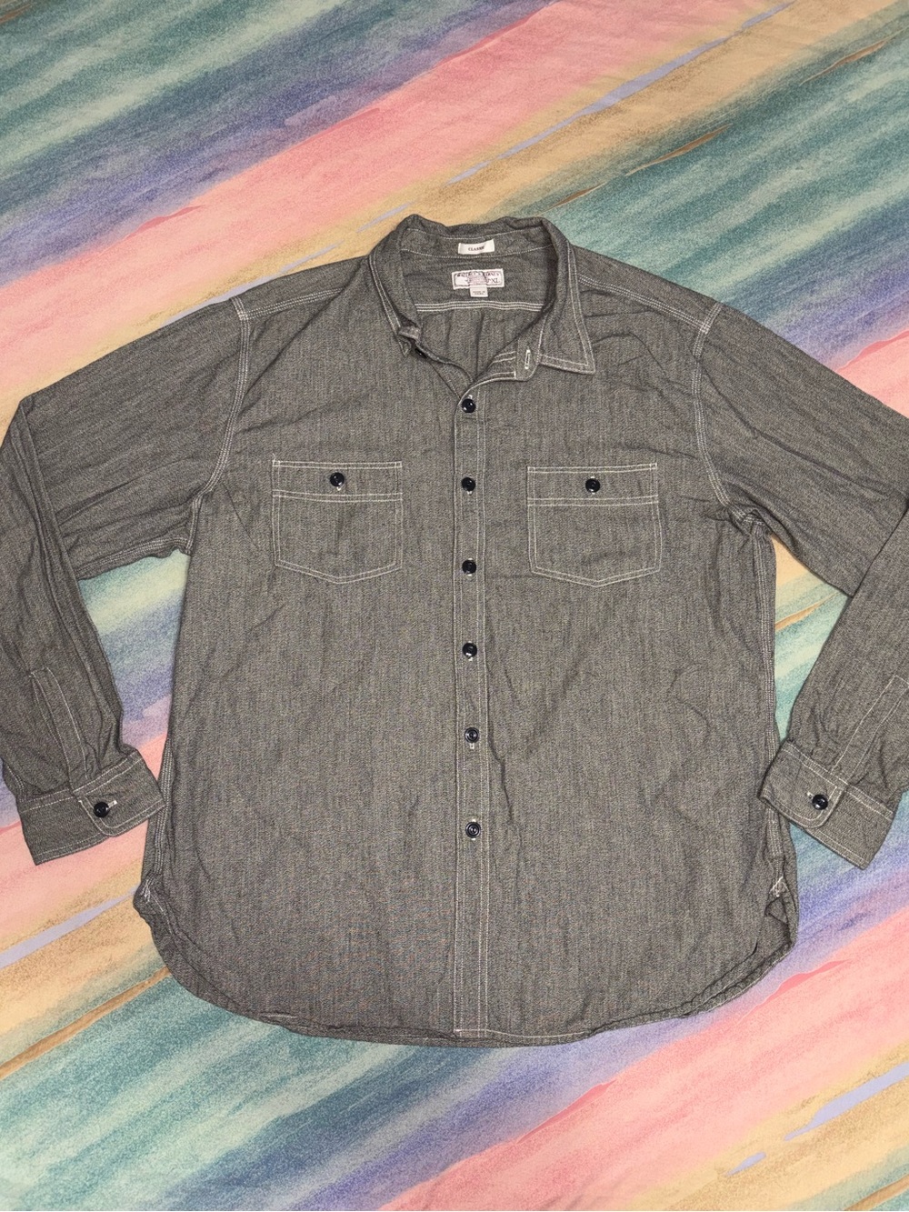 Wallace & Barnes Shirt Mens XL Classic Twin Stitch Long Sleeve Button Up
